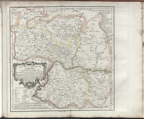 Mapa de la provincia de Zamora : comprehende los Partidos del Pan, él del vino, él de Sayago, él de Carvajales, él de Alcañizas, él de Mombuey y él de Tabara