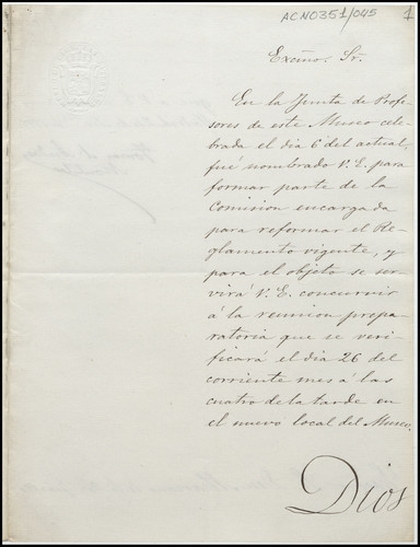 Expediente de reforma del Reglamento de 1868.